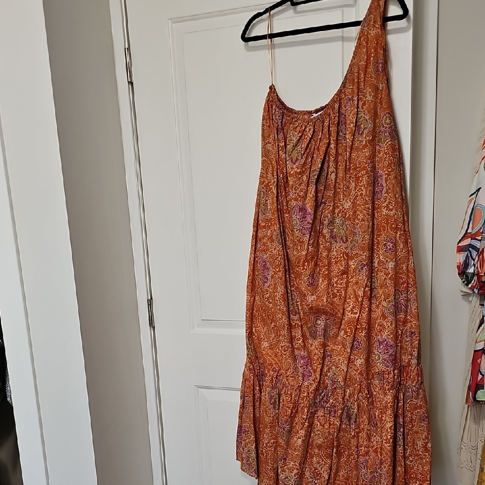 Orange Floral One-Shoulder Dress